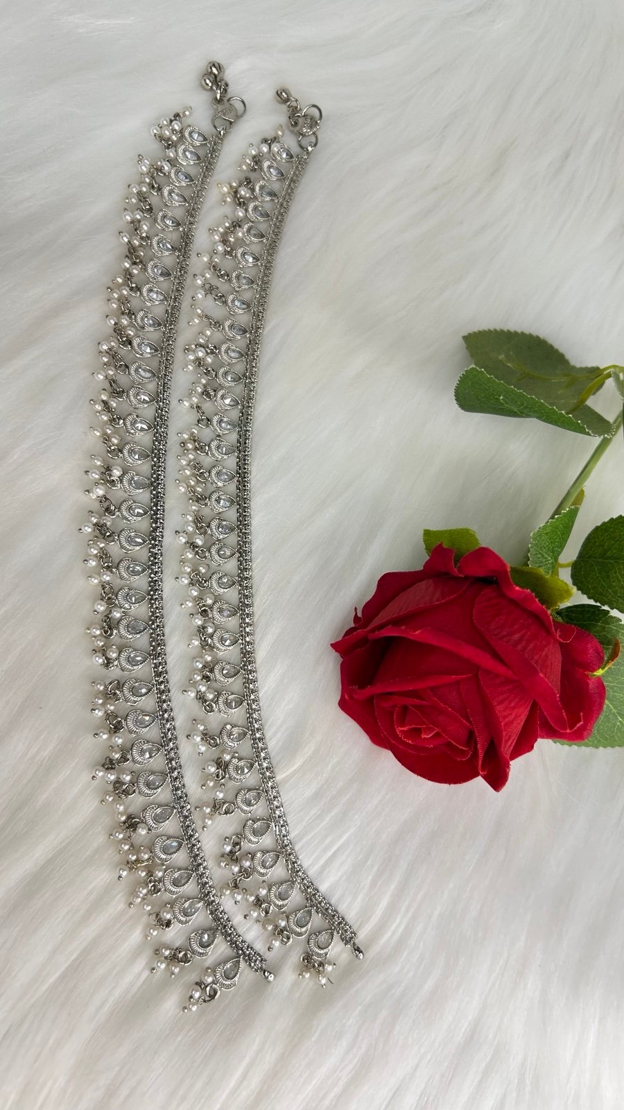 Stylish Silver With Rhinestones Anklets.