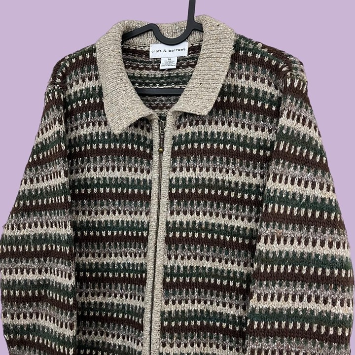 90s striped granola girl zip knit sweater