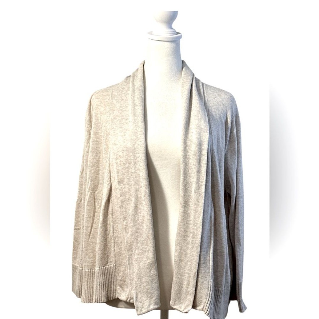 Eileen Fisher Open Front Organic Cotton Cardigan Oatmeal Sz M