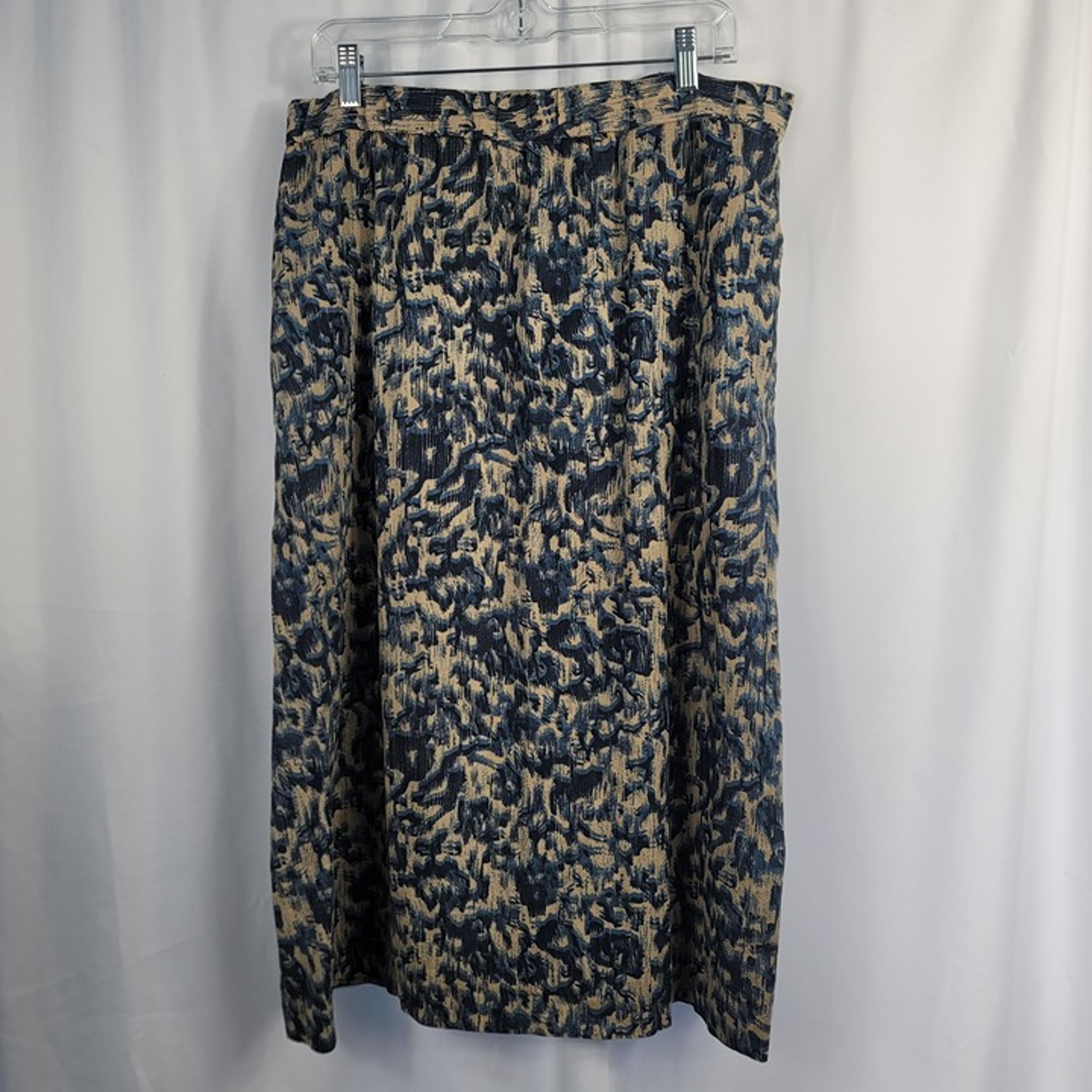 Orvis Midi Skirt Women's Size Large Linen Blend Blue & Tan Floral