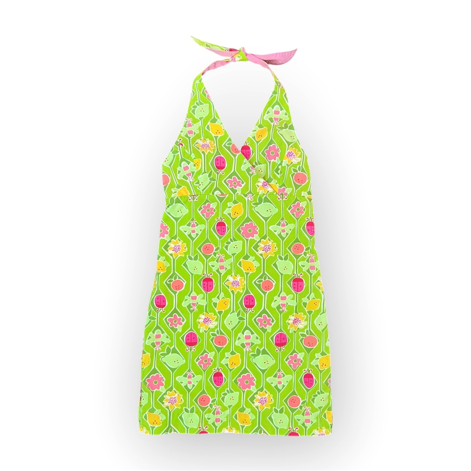 Lilly Pulitzer Vintage Y2K A-Maze-Ing Ladybug Fruit Print Halter Dress Size 8