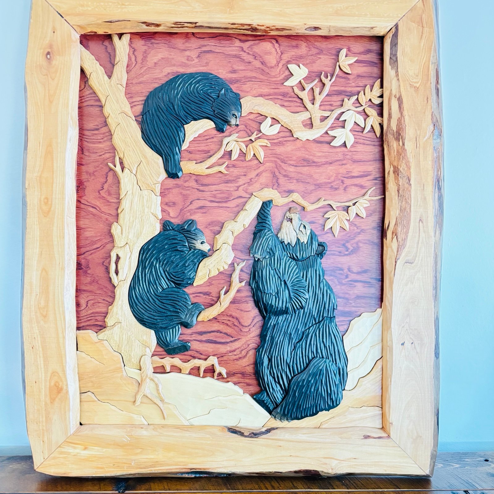 3D Wooden Wall Art Collection Bear and Cubs With Live Edge by DL Collections