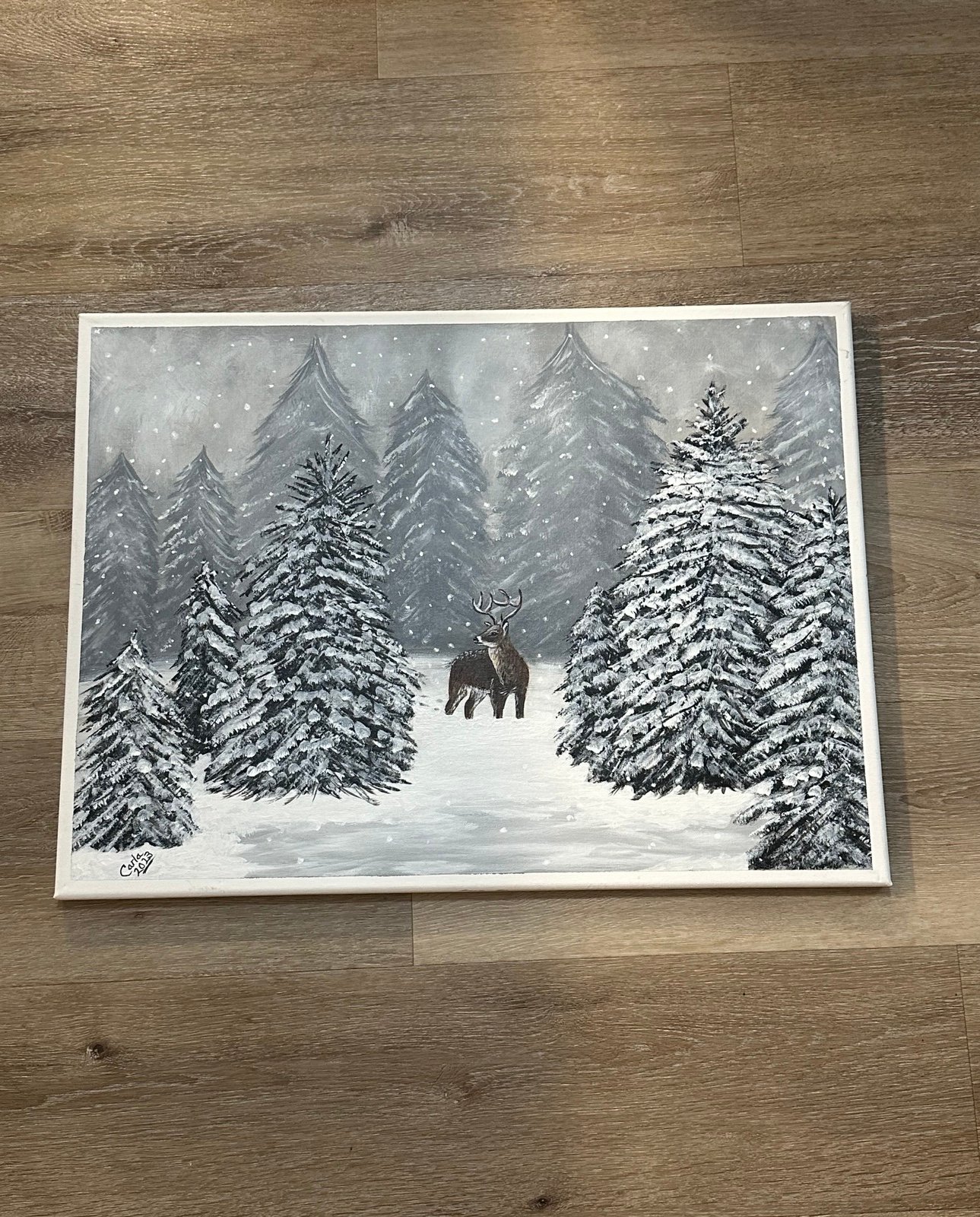 Deer in the Pines Wall Art/Painting 18x24 Canvas