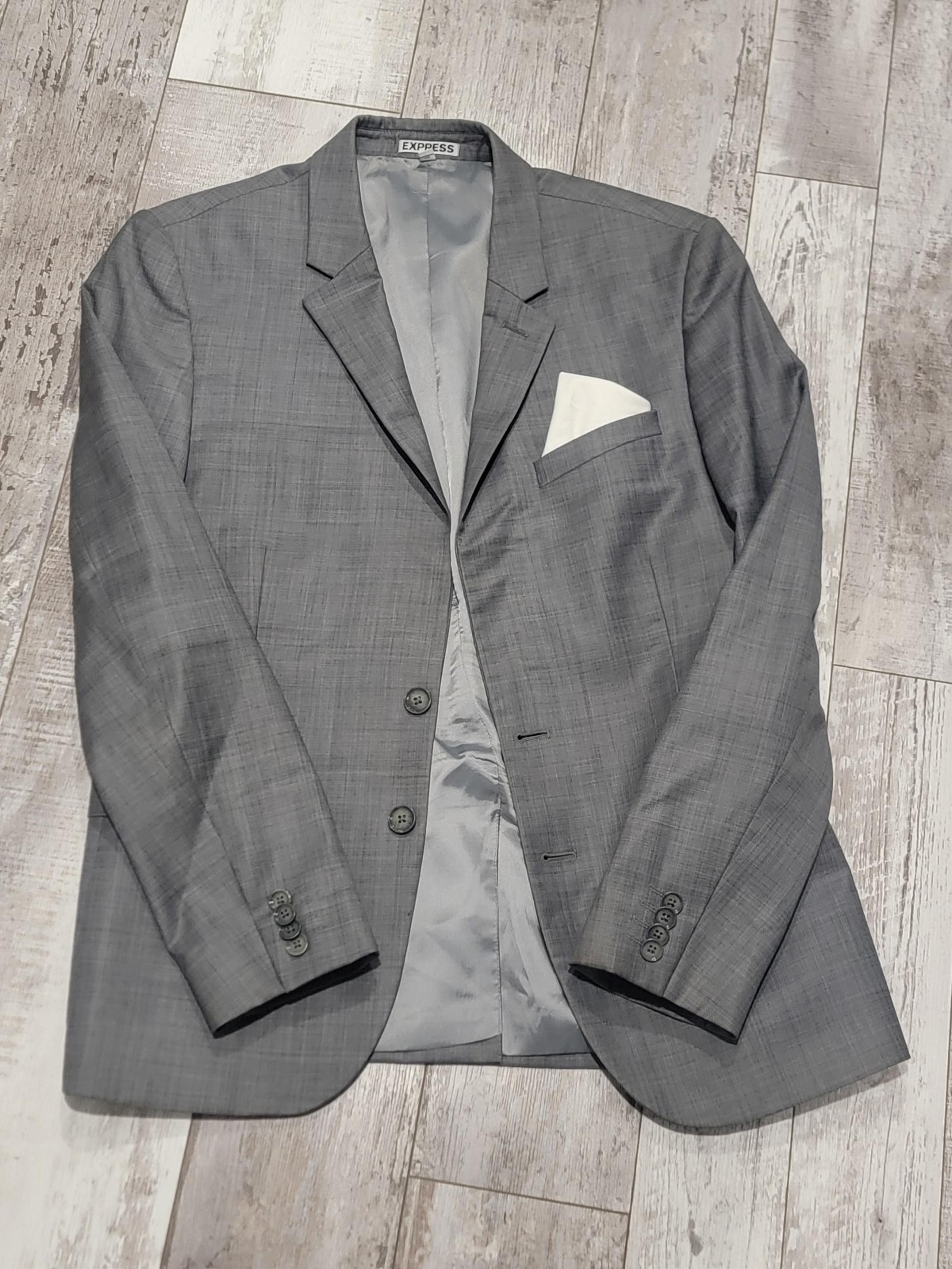 40R Men's Express Innovator Blazer Gray Wool Blend Extra Slim Fit 2 Button