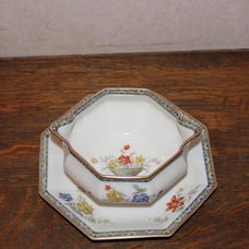 Vintage Haviland Ganga Gravy Sauce Bowl Boat with Attached Plate