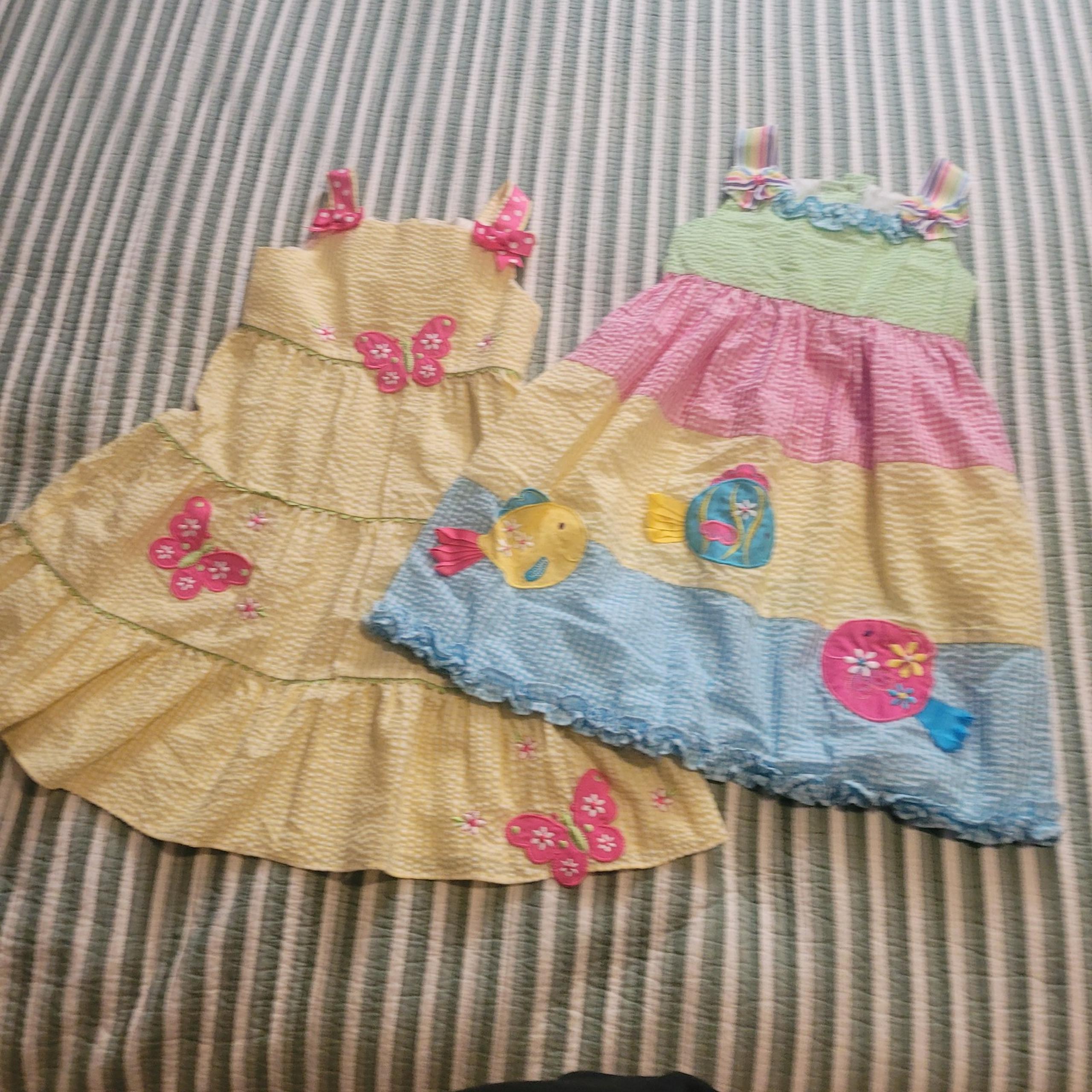 Emily Rose Gingham Summer Dresses Girls 6 Lot of 2 Butterflies and Fishes