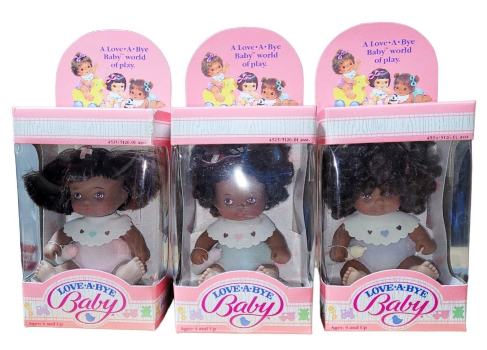 NIB - Set of 3 Vintage 1980's Hasbro Love-a-Bye Baby Dolls, African American