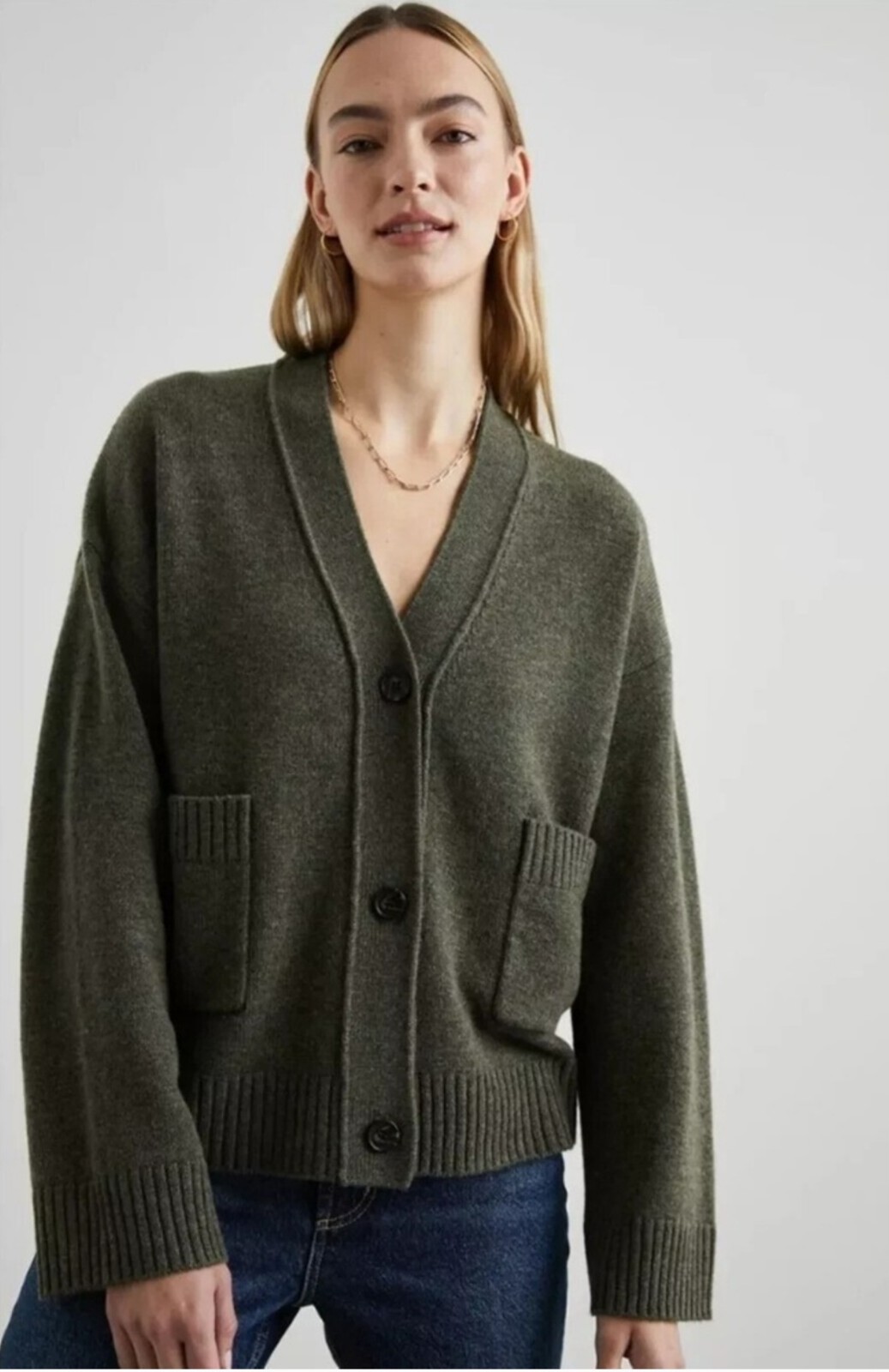 Rails Lindi Wool Cashmere Cardigan in Green Olive