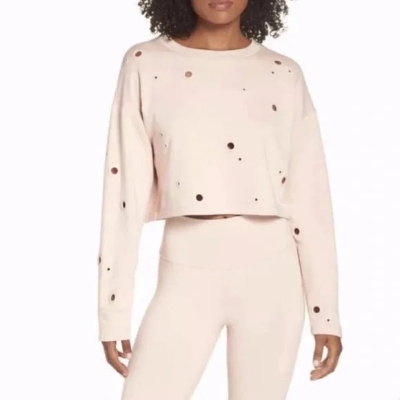 Alo Yoga Pink Cadence Grommet Cropped Sweatshirt Size Small