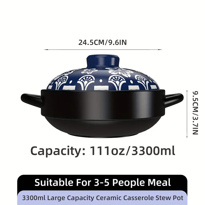 1pc 111.59oz Ceramic Casserole Stew Pot,
