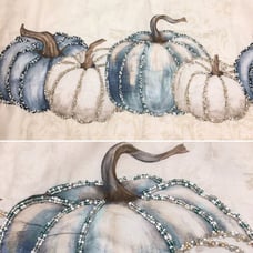 Nicole Miller Beaded Pumpkin Table Runner Blue Cream Thanksgiving Decor 14x72