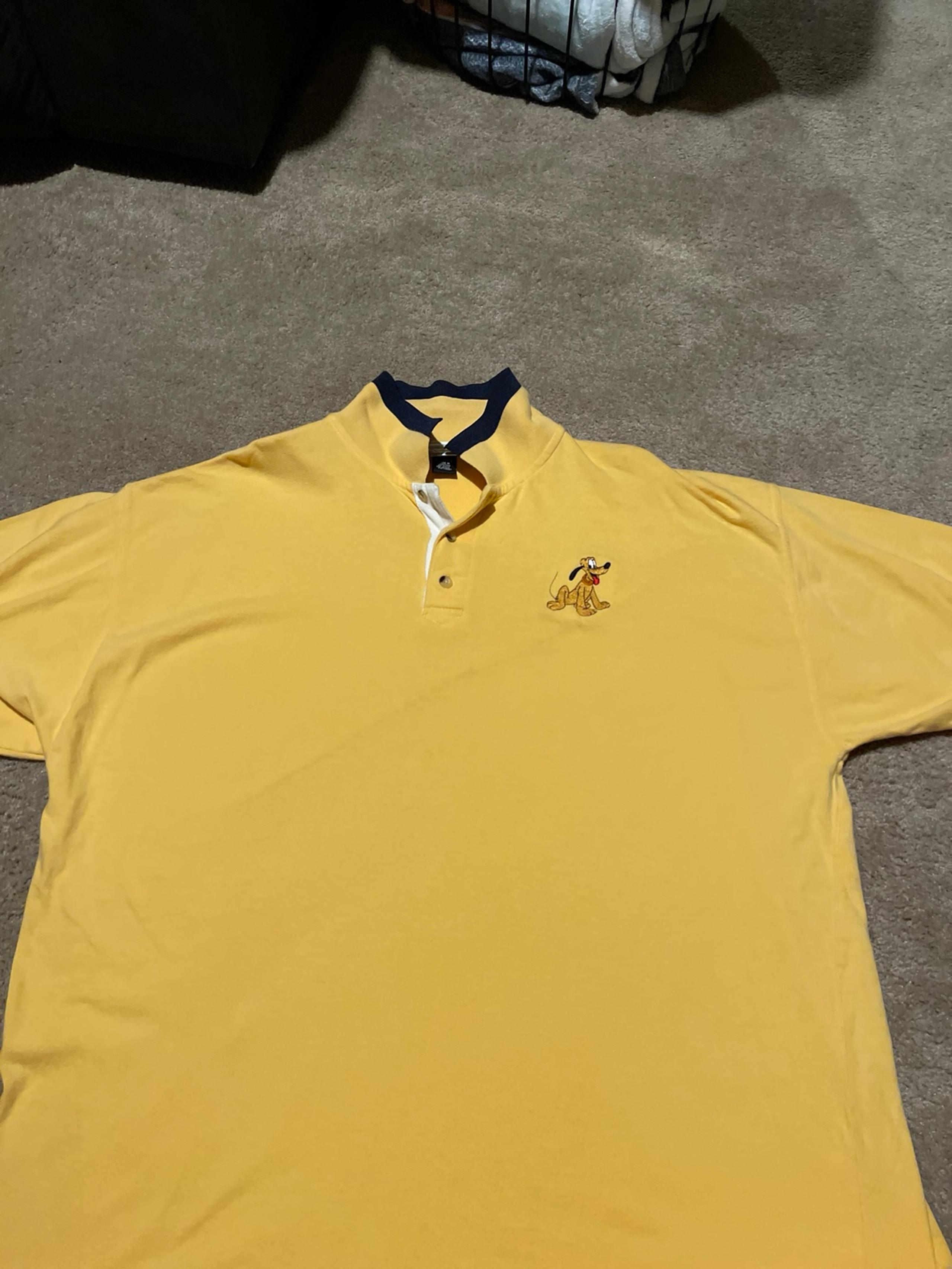Disney World Polo Golf Causal Shirt Men's 2XL Yellow Pluto 100% Cotton