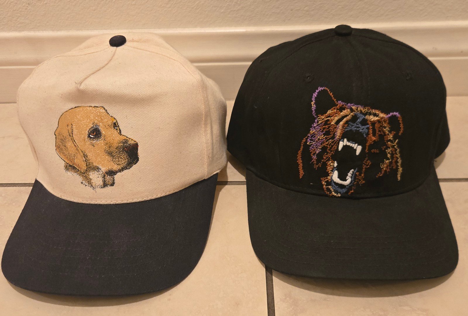 Vintage Snapback Hat Labrador Bear Design Lot of 2