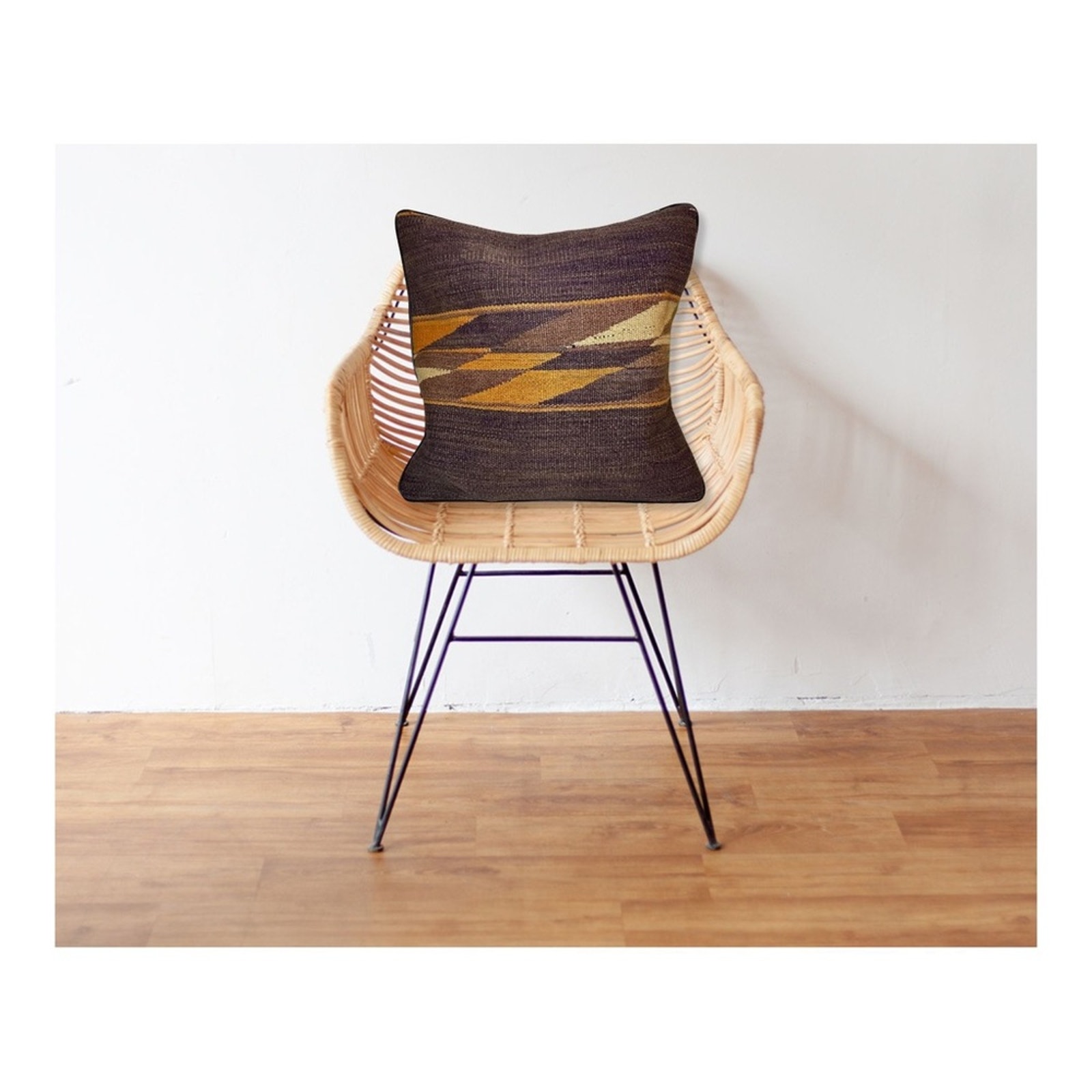 Handwoven Wool Kilim Face Throw Pillow Cover - 16x16