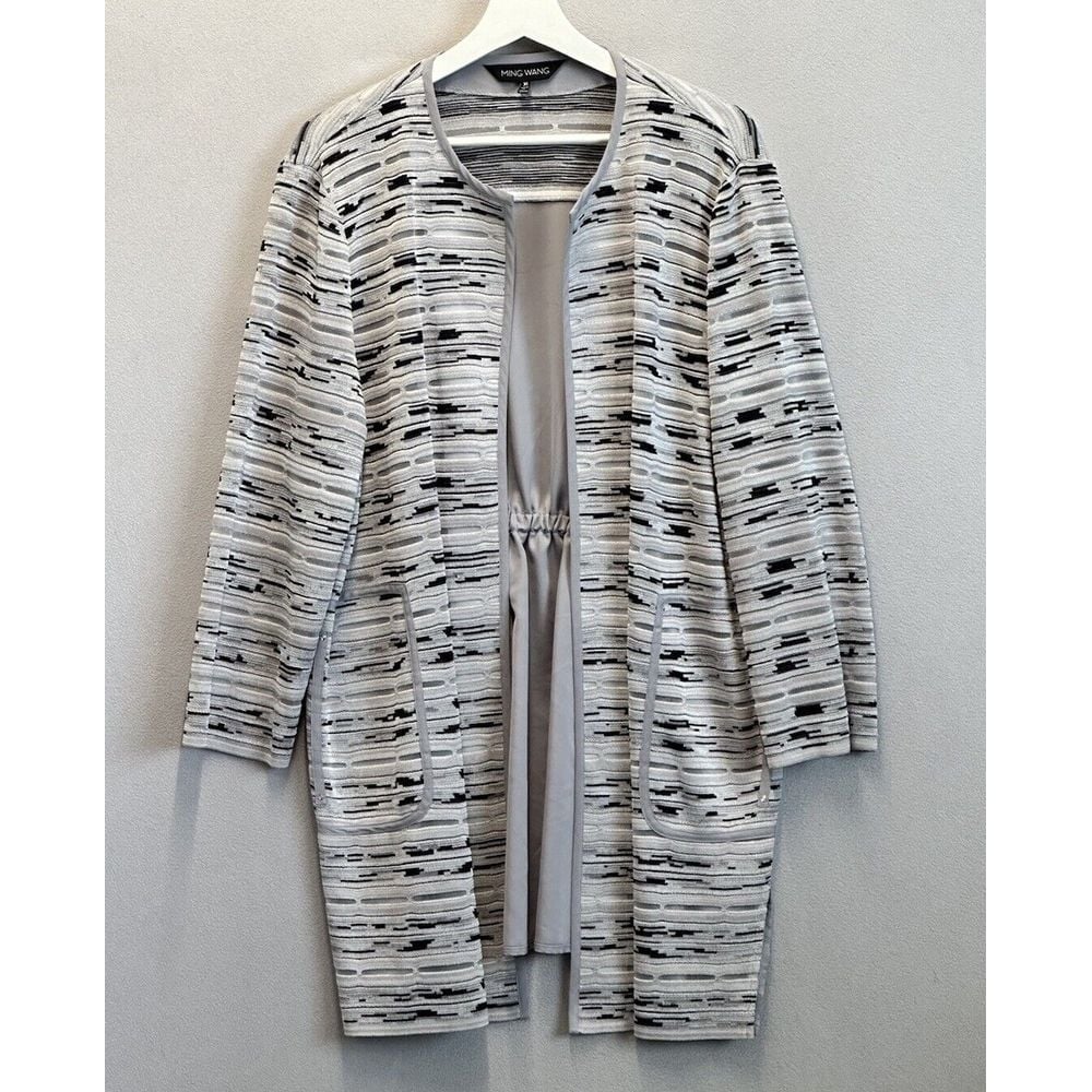 Ming Wang Women's Size XL Gray & Black Long Sleeve Open Cardigan Scrunch Back