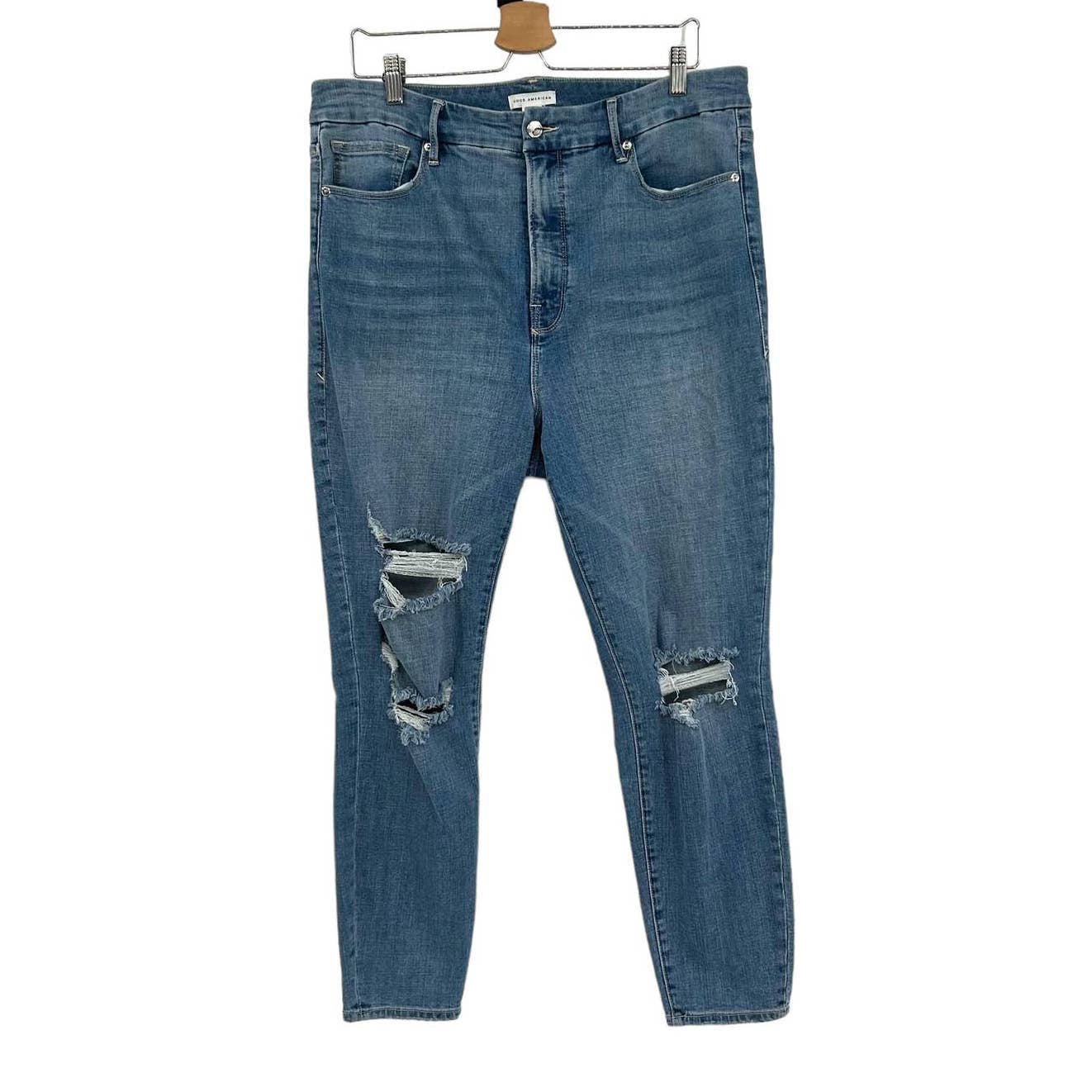 Good American Good Legs High Waist Ripped Crop Skinny Jeans In Blue617 Size 16