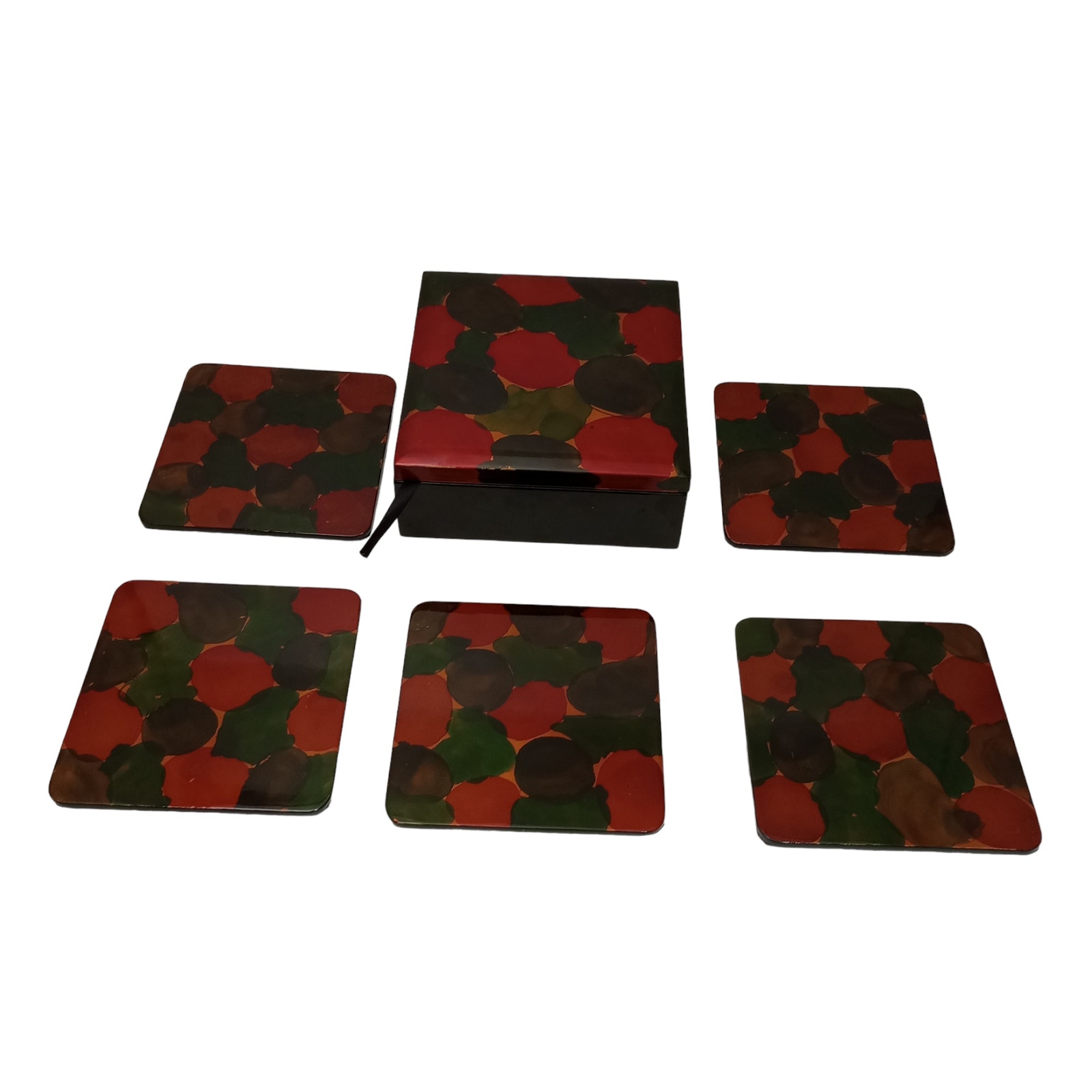 NGA Lacquer And Wooden Red Green And Black Coasters