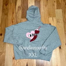 VS PINK GREY VALENTINES DAY HOODIE WITH HEART AND CHILLI PEPPER DESIGN SIZE XXL