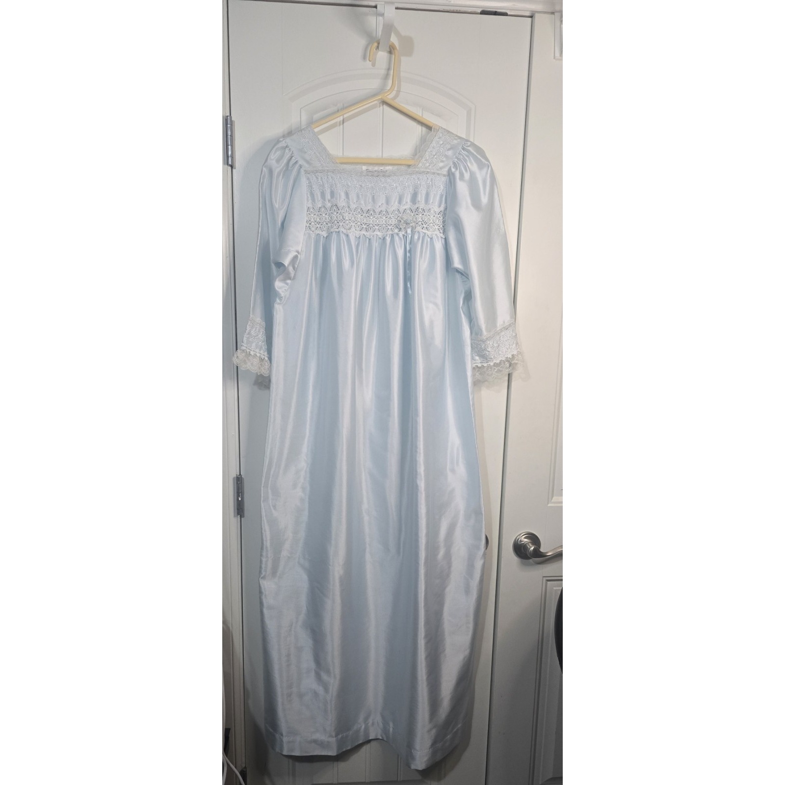Vintage Christian Dior Nightgown Size Small Saks Fifth Avenue Blue Lace Satin