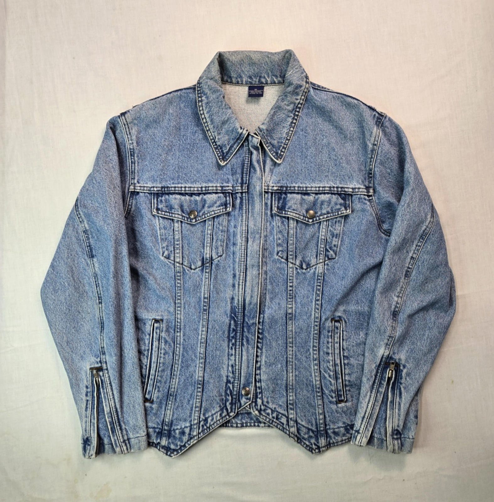 Harley Davidson Biker Blues Vintage Western Zip Denim Biker Moto Jacket Women XL