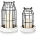 New Set of 2 Rustic Wire Metal Cloche, Vintage Candle Lanterns - Black, White