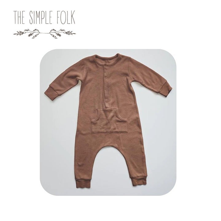 THE SIMPLE FOLK 12/18 MTHS The TERRY LONG JOHN Walnut ORGANIC Romper UNISEX