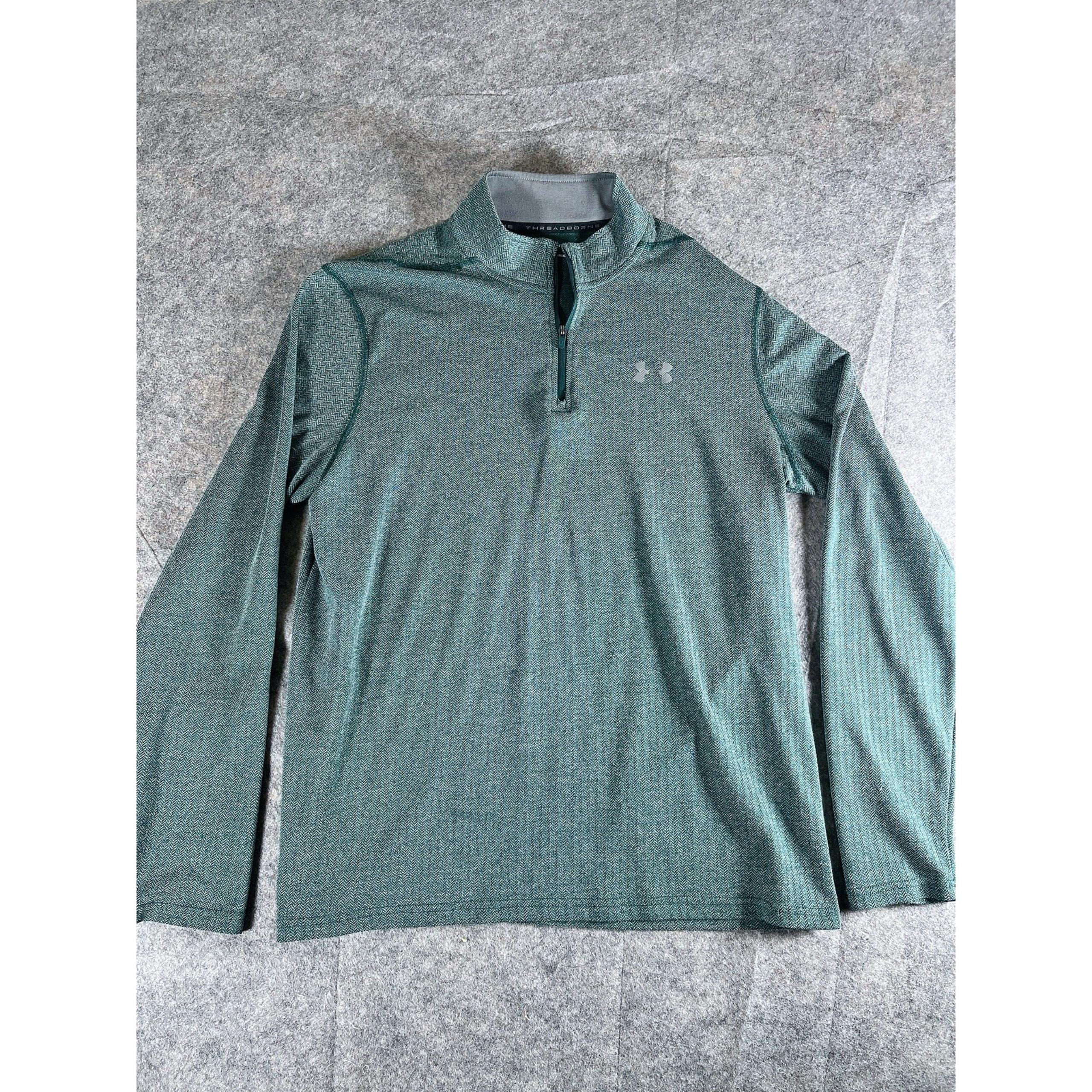 Under Armour Sweater Mens L HeatGear Herringbone Green 1/4 Zip Pullover Top