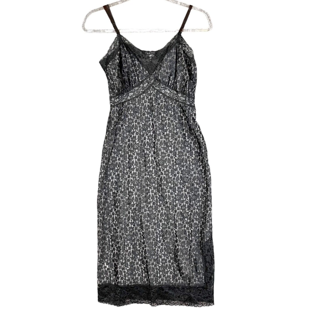 50's Van Raalte Babydoll Slip Dress Black Lace Over Chiffon 32A Witchy Goth