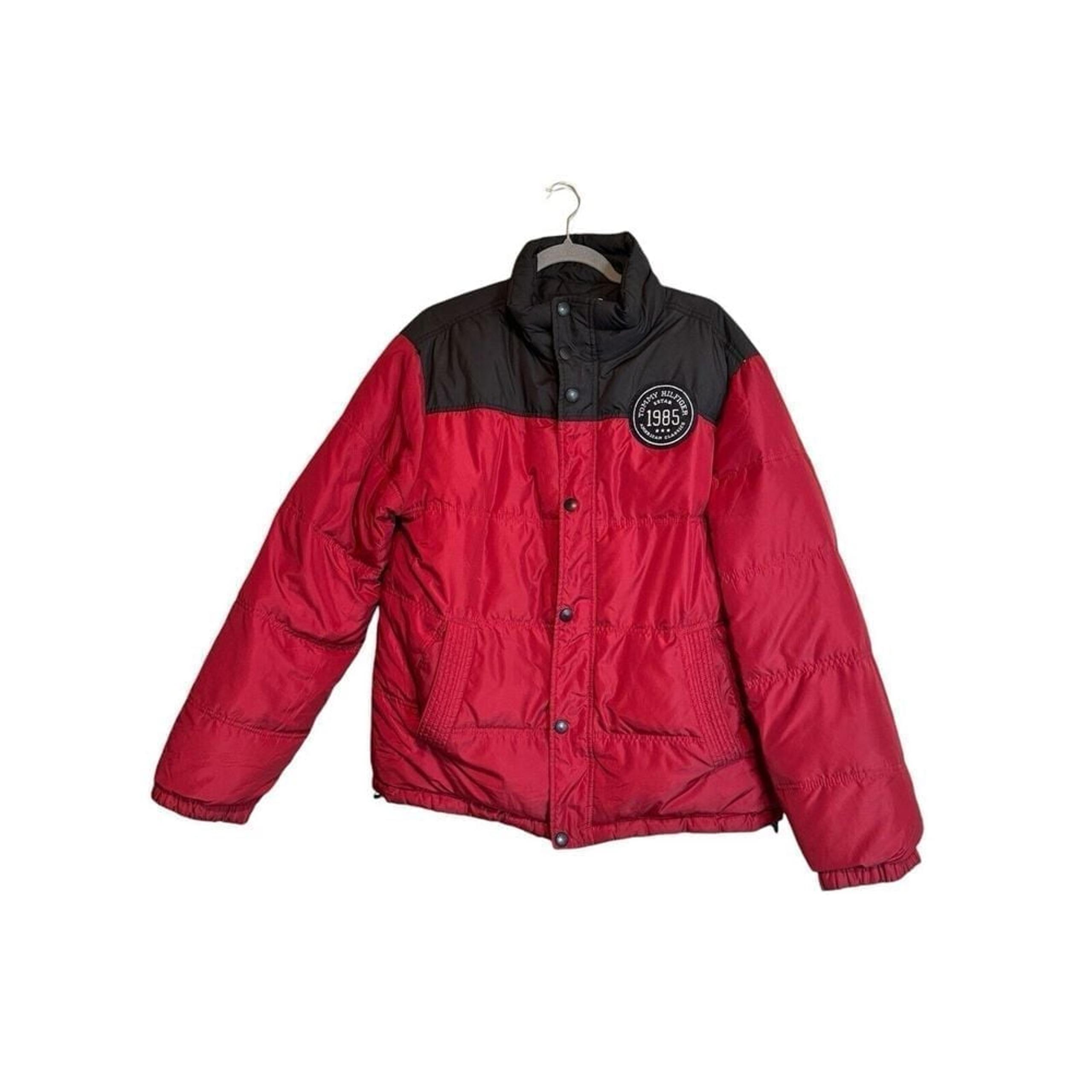 Tommy Hilfiger Jacket Mens Large Reversible Puffer Down Feather Zip Winter Coat