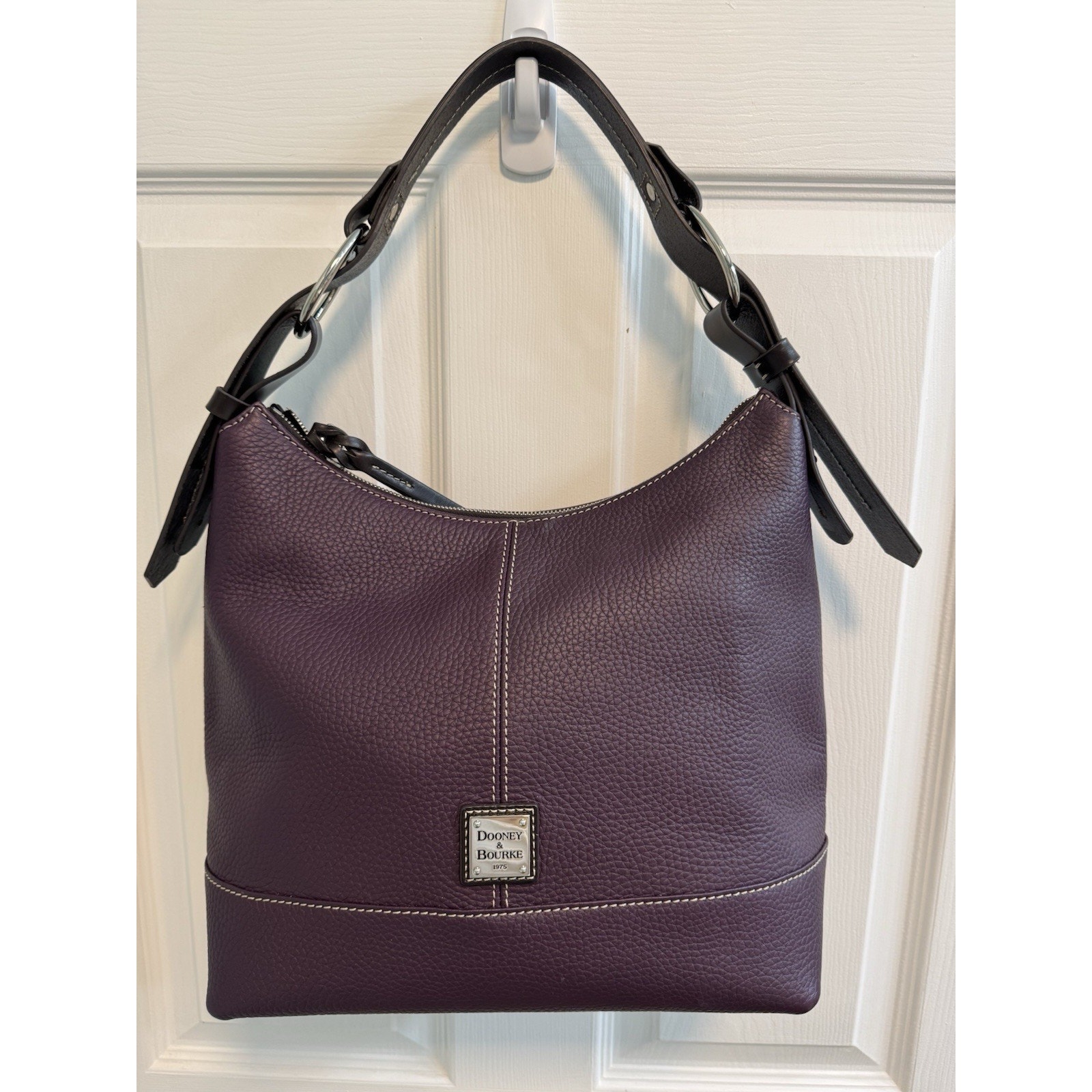 Dooney & Bourke Gracie Eggplant Pebble Grain Leather Top Zip Hobo Shoulder Purse