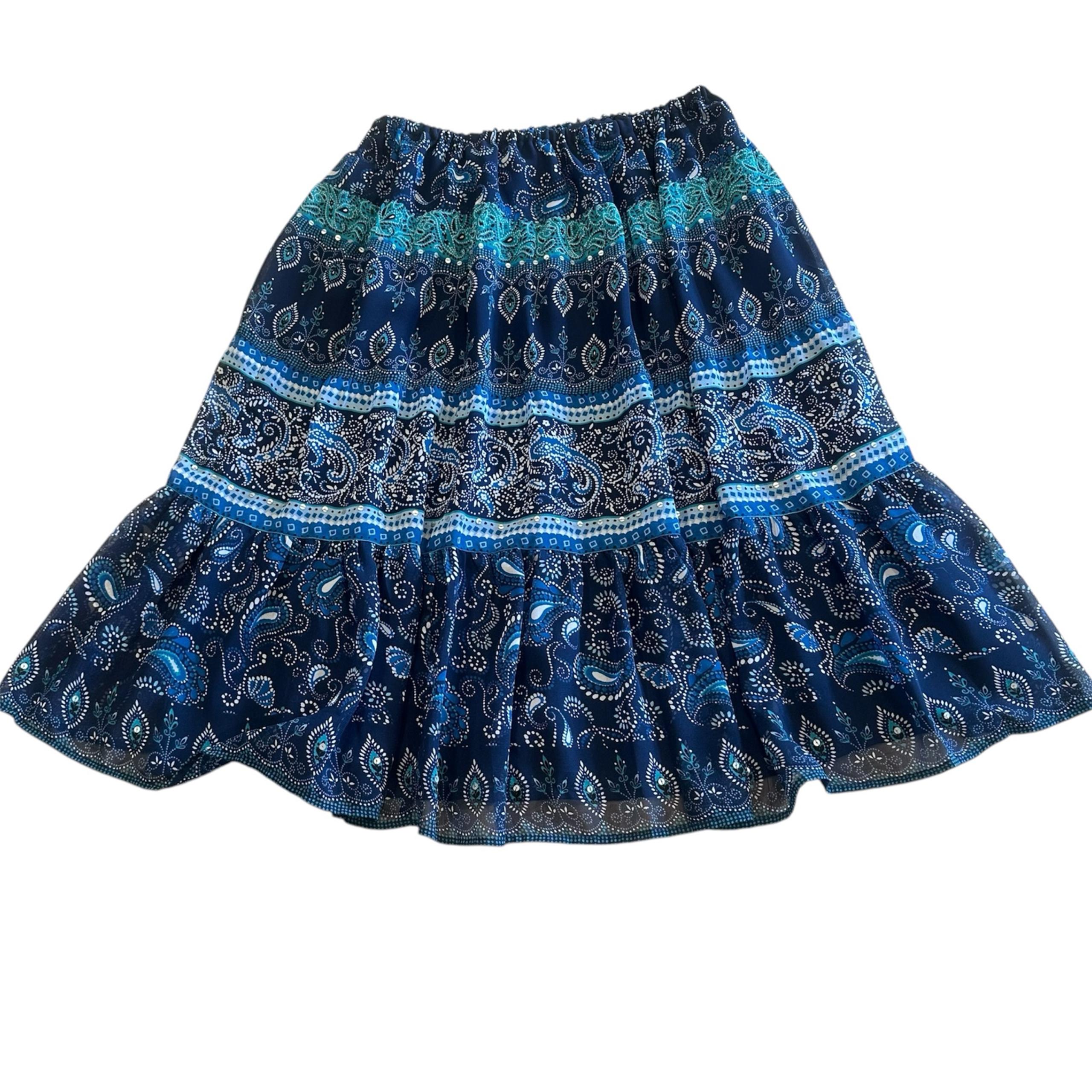 JM COLLECTION Women's Polyester A-line Skirt Flower Skirt Blue White Size 16P