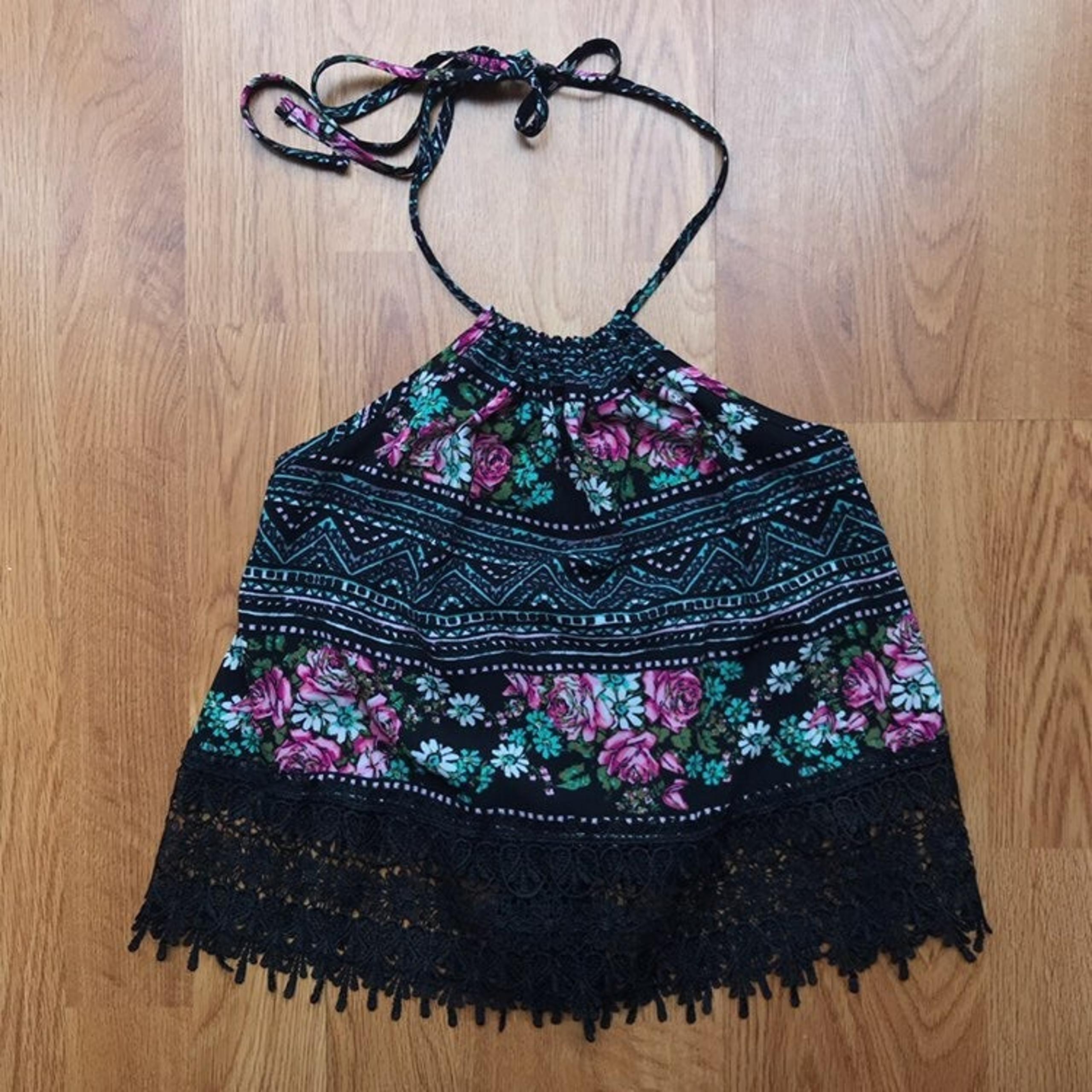 LA Hearts Aztec Floral Halter Crop Top