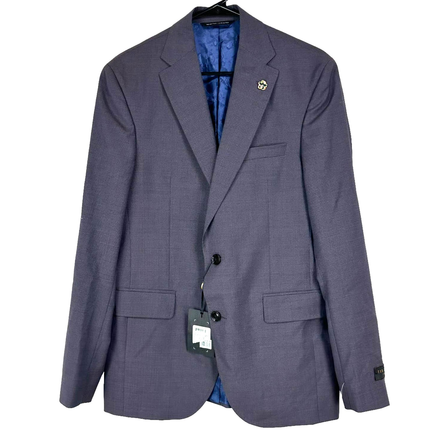 Ted Baker London NWT Roger CT Purple Blazer Men's Size 40R 100% Wool Logo Pin