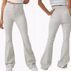 WE THE FREE Free People Jayde Flare Jeans High Rise Stretch Denim Light Gray 31