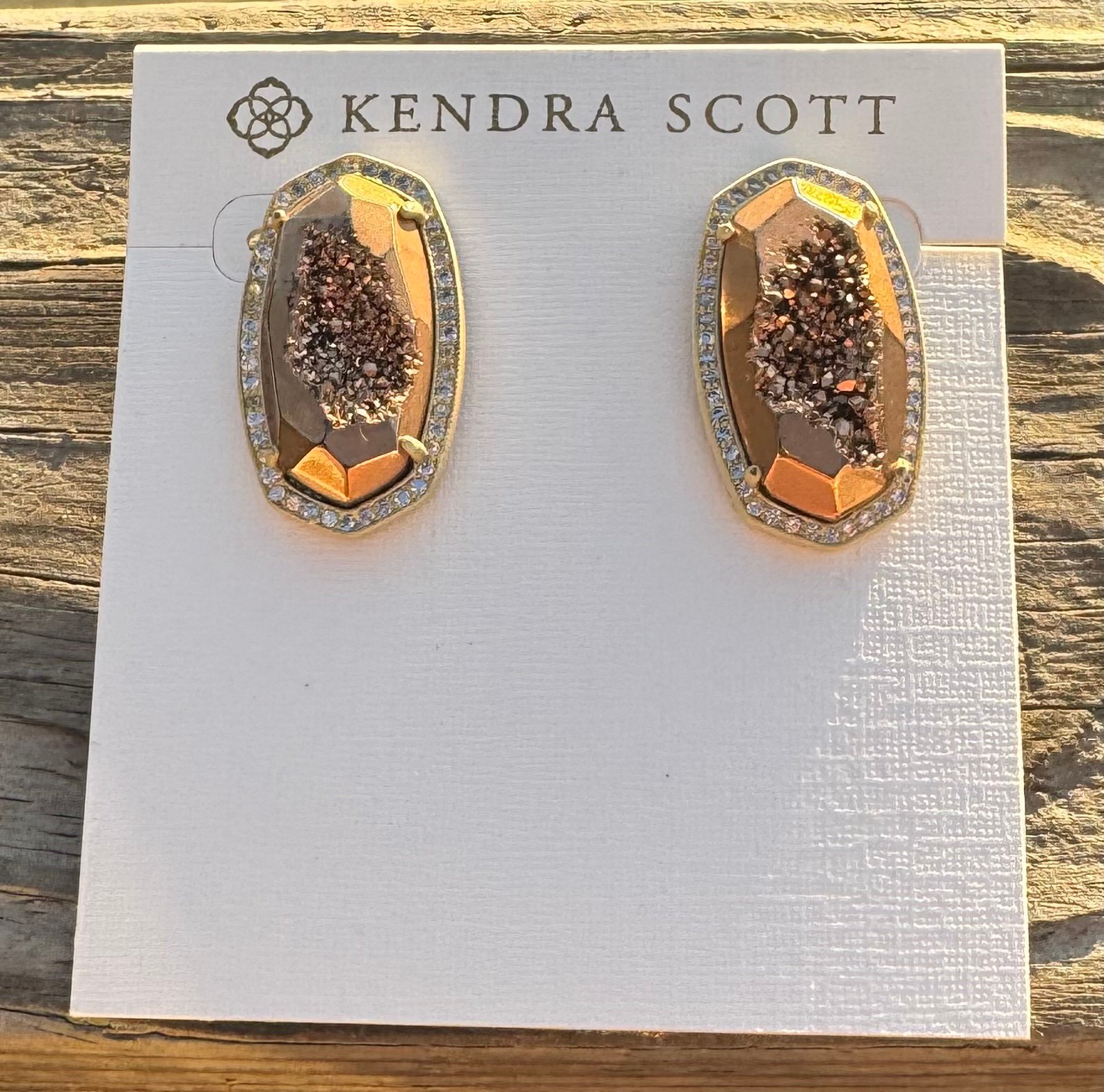 ⁂Kendra Scott Elsie Pave Rose Gold Drusy Earrings Studs Luxe