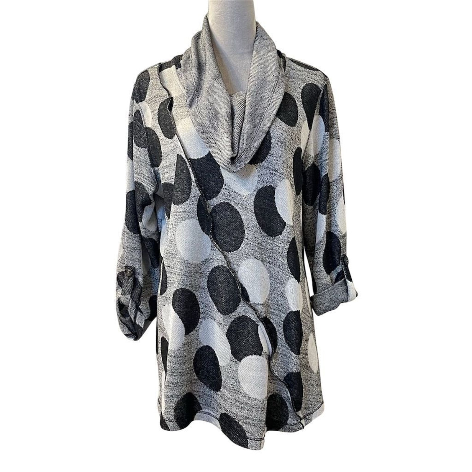 Ali Miles Women's Cowl Neck Polka Dot Pullover Sweater Top Gray L Business