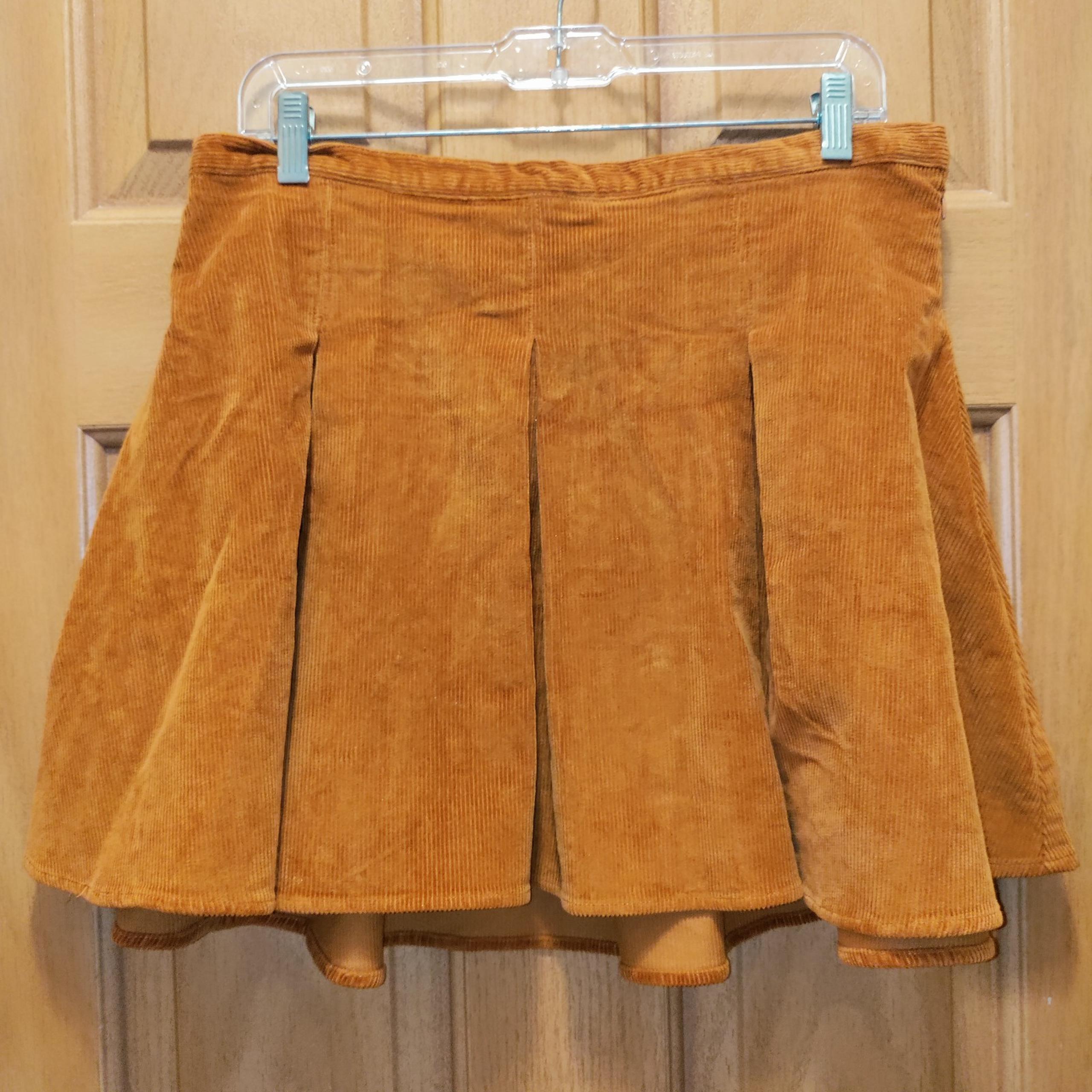 SO Mini Skirt Woman Size 15 Copper Rose Corduroy Pleated Zipper