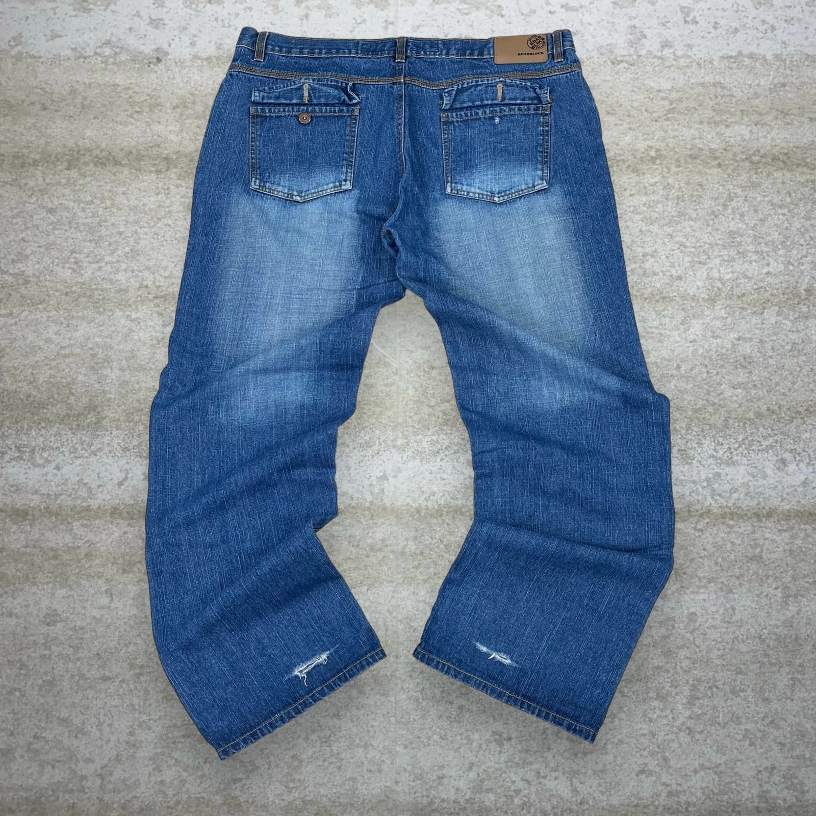 Vintage Skater Wide Leg Jeans Roadblock Dark Wash Baggy Denim Rap Style Y2K