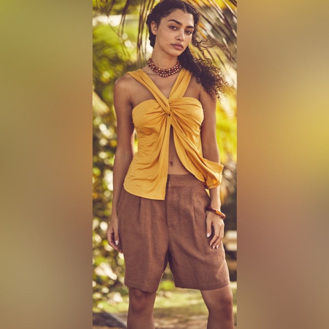 Free People Solstice Twist Front Tank Top Mustard Yellow Size XS