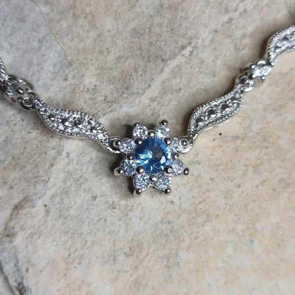 925 silver and blue CZ princess sweetheart necklace