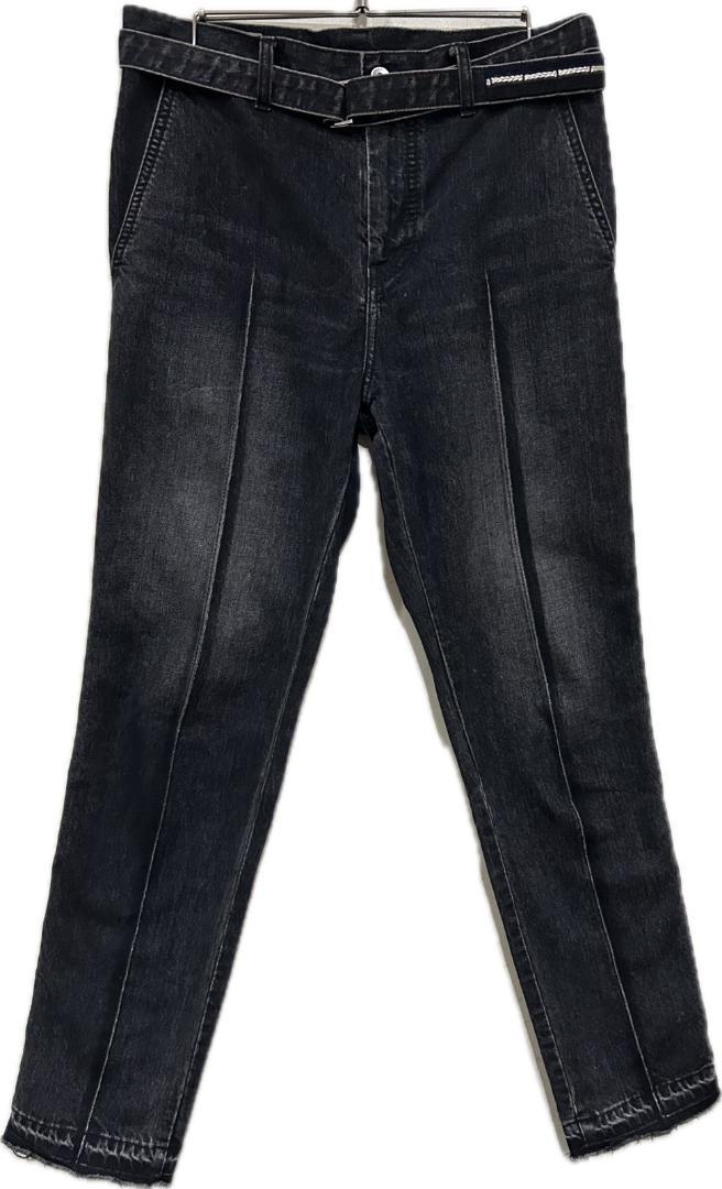 * sacai 20AW Belted Hem Cut-Off Black Denim Pants Size 2