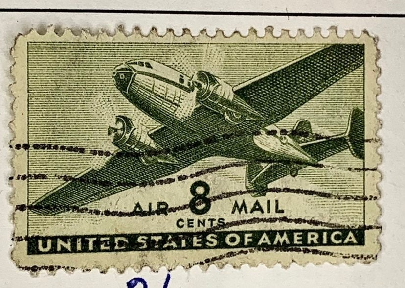 USED 1941-1946 Vintage Mint Green AIR MAIL 8cent US Postage Stamp