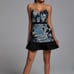 Bella Barnett Blue & Black Sequin Strapless Lettuce Hem Mini Dress
