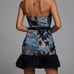 Bella Barnett Blue & Black Sequin Strapless Lettuce Hem Mini Dress