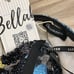 Bella Barnett Blue & Black Sequin Strapless Lettuce Hem Mini Dress