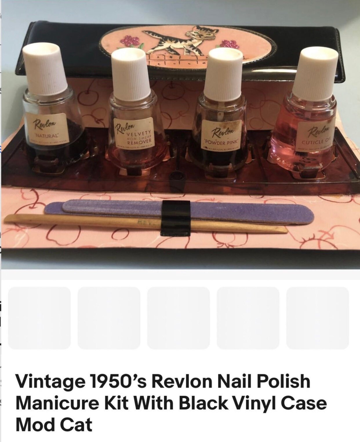 Vintage Revlon Nail polish 50’s manicure kit black vinyl mod atomic cat
