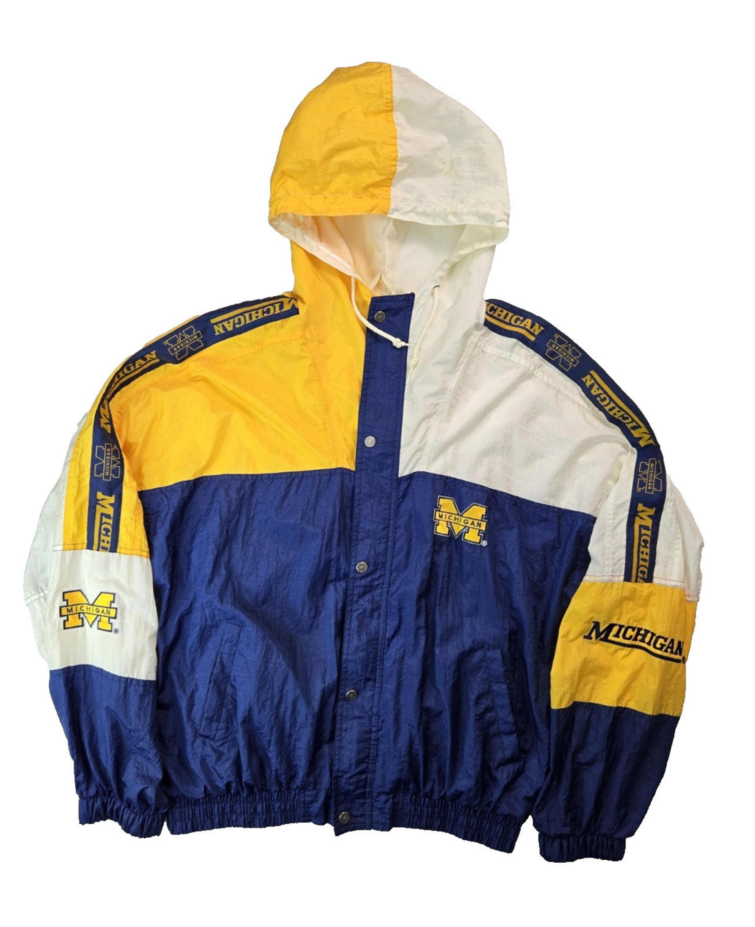 Collegiate Vintage Michigan Wolverines Hooded Winbreaker Jacket Mens XXL 2XL