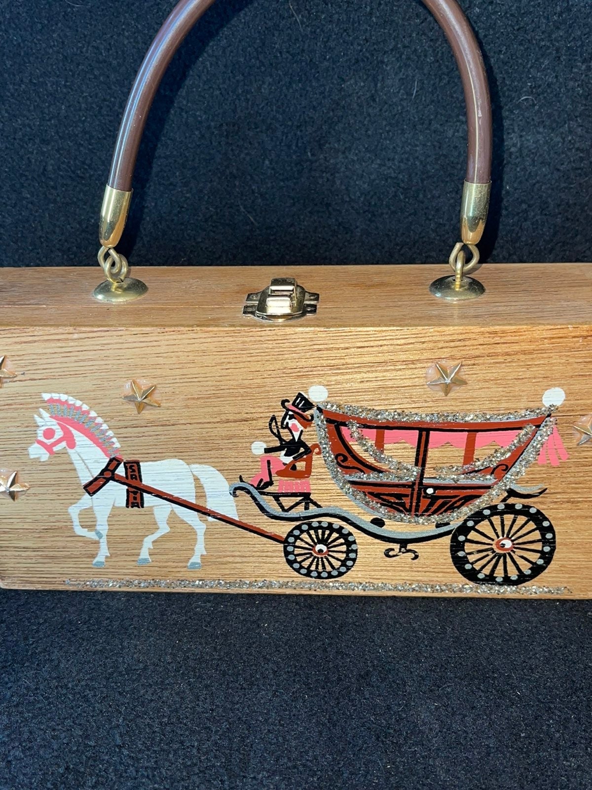Vintage 1960’s Gary Gails Fancy Horse and Carriage Embellished Wooden sales Purse