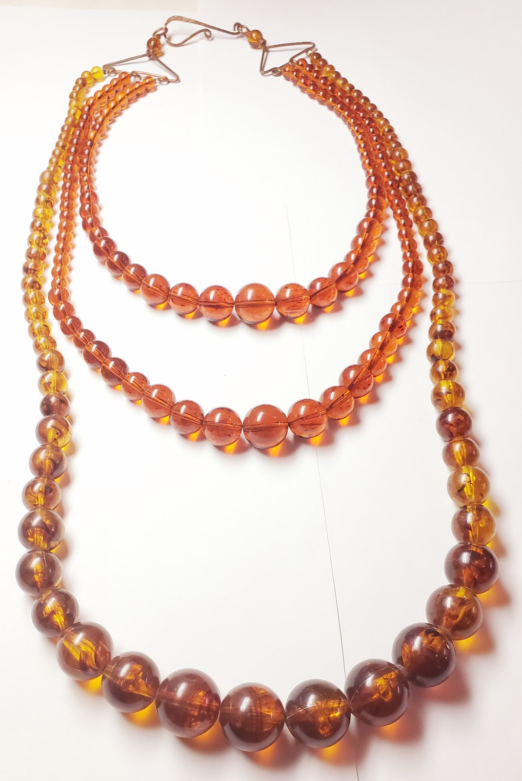 Vintage Amber Plastic Bead 3 Strand Upcycled Necklace