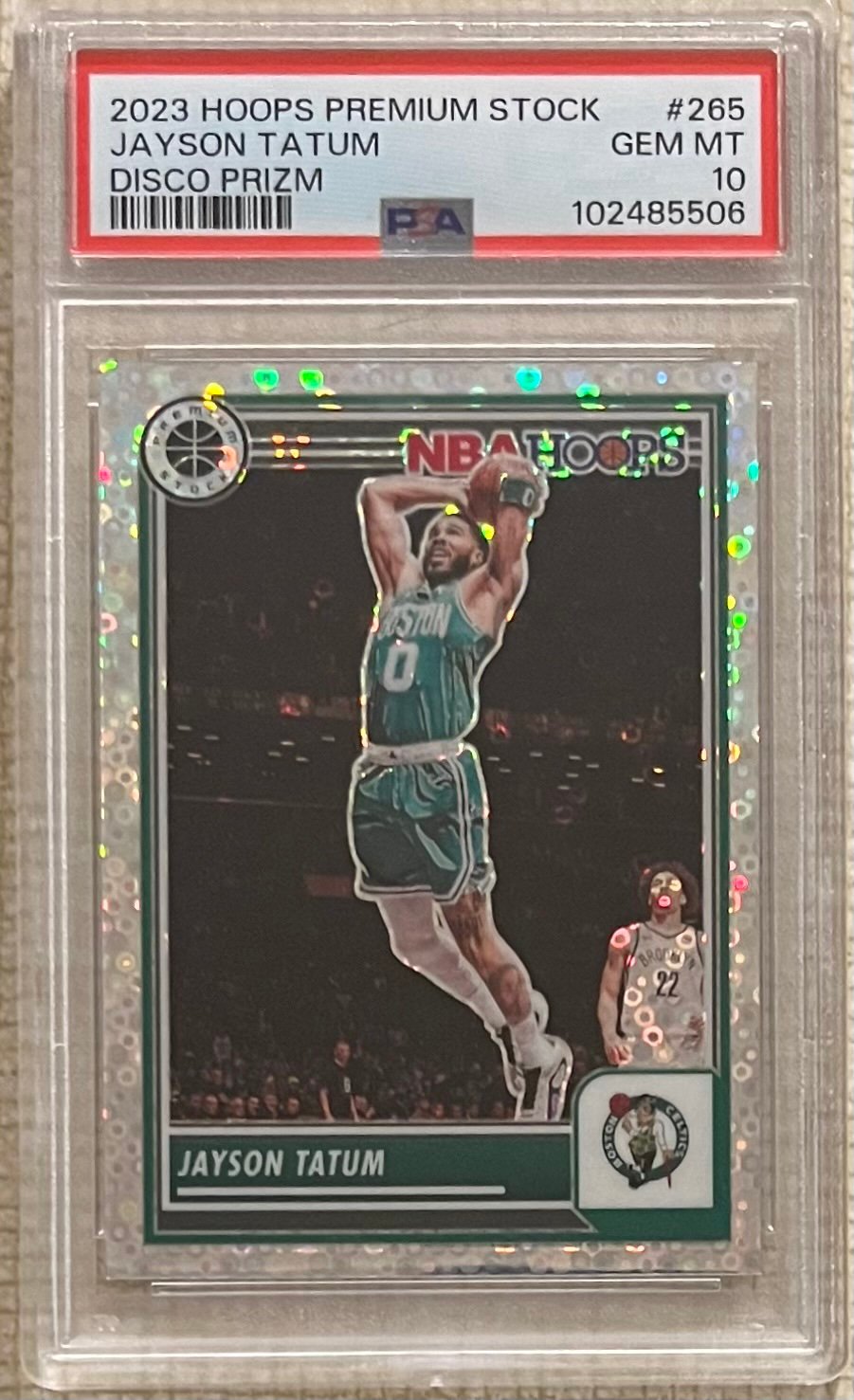 2023 PANINI HOOPS PREMIUM STOCK DISCO PRIZM #265 JAYSON TATUM PSA 10